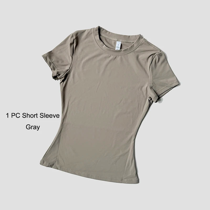 Women's Sports Set Seamless Knitted Short Sleeve