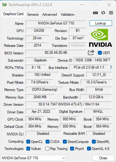 GIGABYTE NEW GeForce GT710 2GB  Gaming Graphics Card GDDR3 64Bit NVIDIA Video Card GV-N710D3-2GL Gaming Video Card