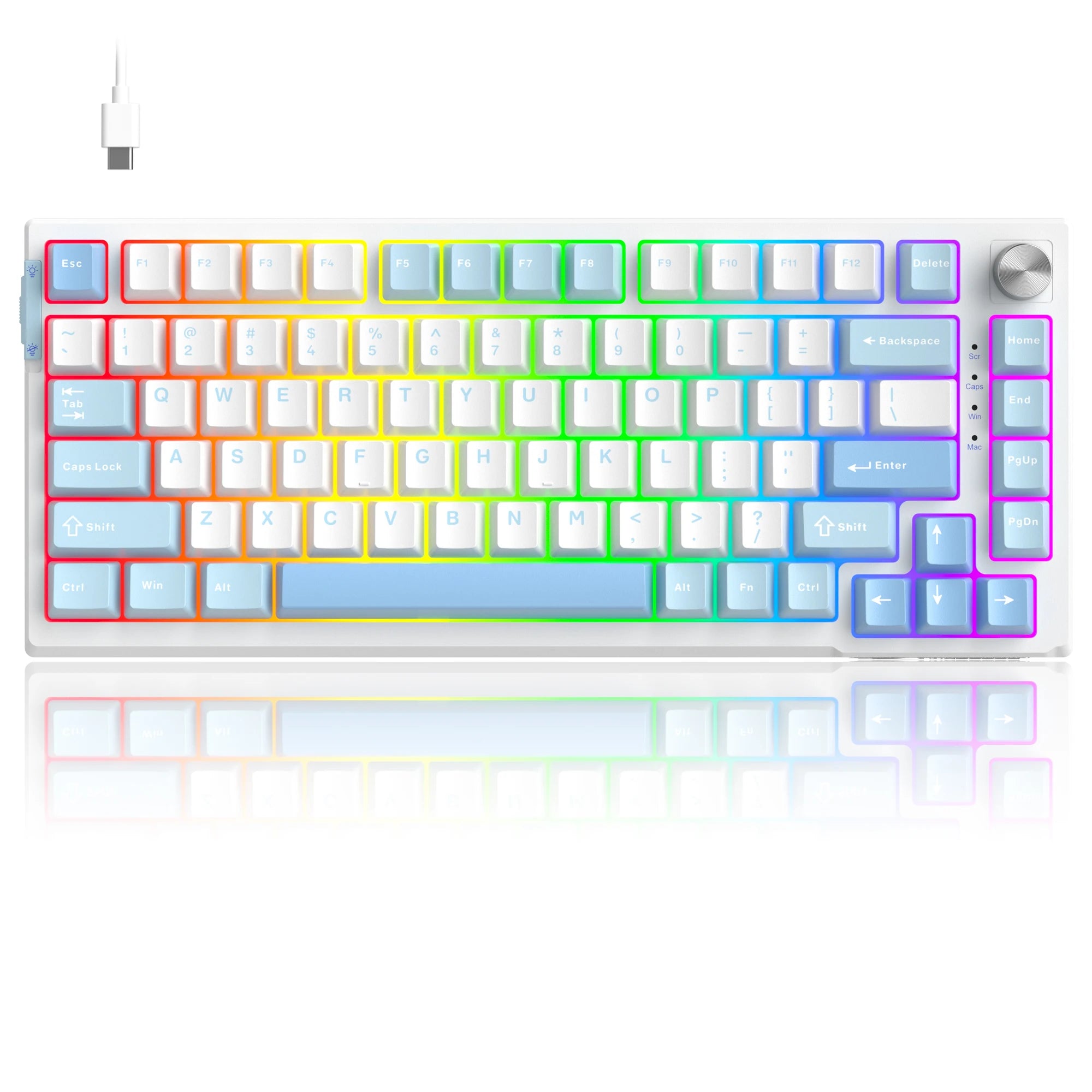 MageGee SKY81 75% Mechanical Gaming Keyboard, RGB Gasket Hot Swappable Wired Custom Creamy Sound Dampening Keyboard with Knob