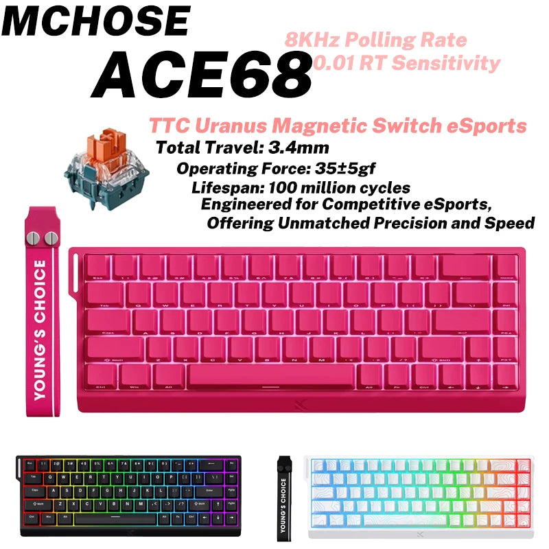 MCHOSE ACE68 Magnetic Keyboard Wired Mechanical ACE60 Pro for Gaming 0.01mm