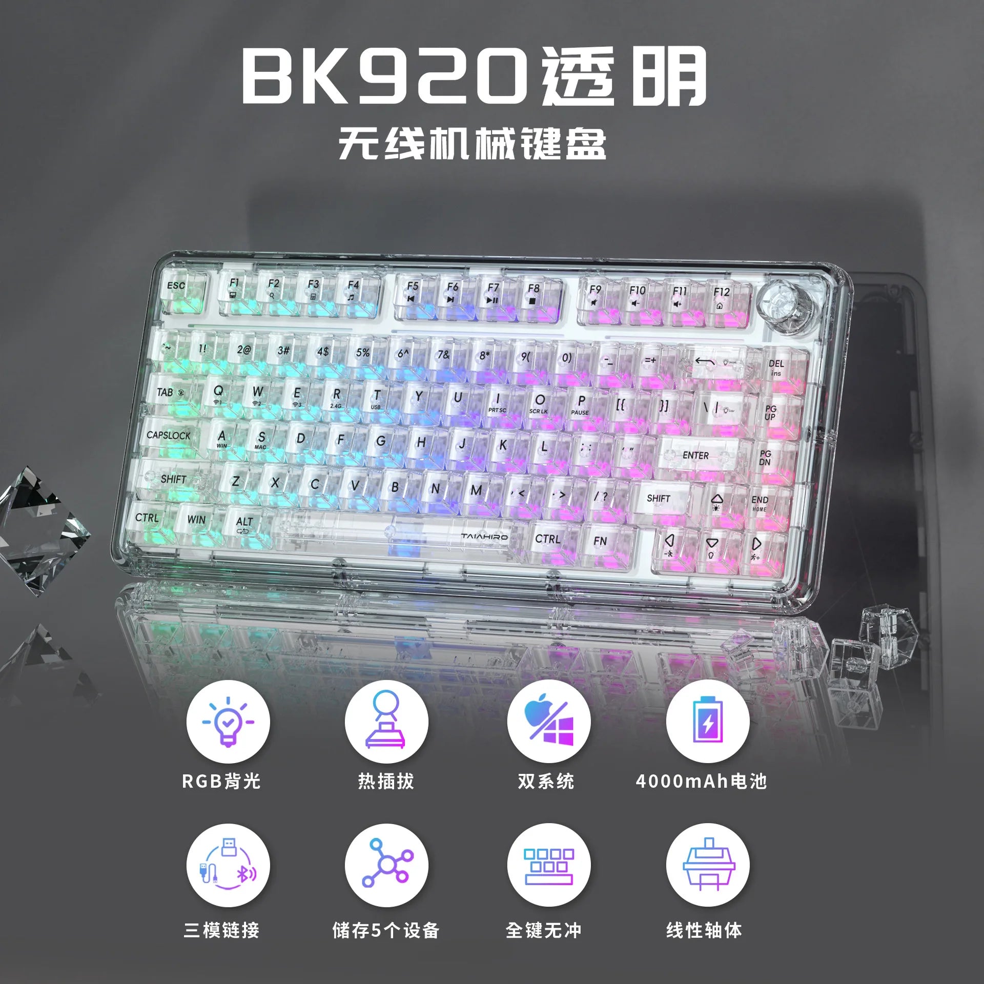 BK920 Tri-mode Wireless Bluetooth Mechanical Keyboard