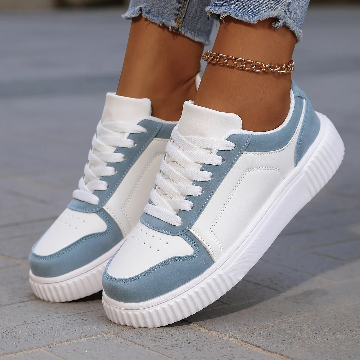 Clover – Women’s White Sneakers Lightweight Thick Sole Casual Shoes