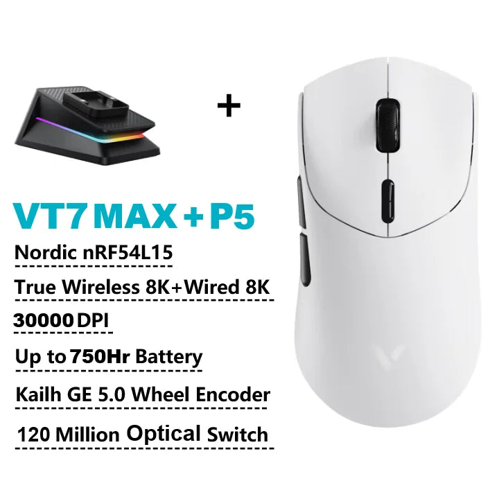 Rapoo VT7 MAX /VT7 Wireless Gaming Mouse True 8K Wireless Polling Rate 53g Lightweight Up to 750Hr Battery Life
