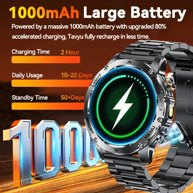 2025 T-REX3 1000mAh Large Battery Durable Adult Smart Watch GPS Strong Flashlight 10ATM Waterproof BT Call Sports Smartwatch Men