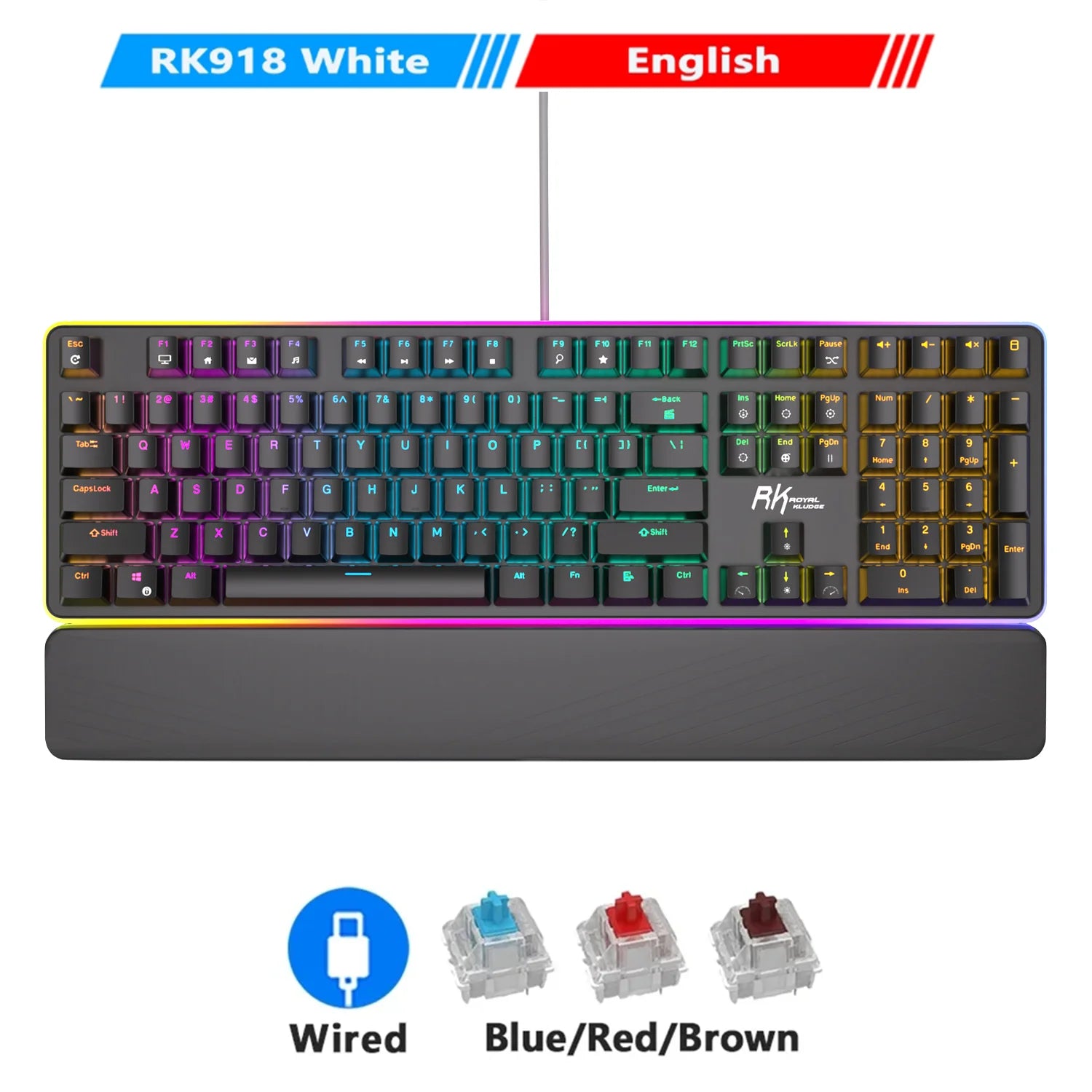 RK ROYAL KLUDGE RK918 Wired Mechanical Keyboard 108 Keys 100% RGB Backlit Gaming Keyboard