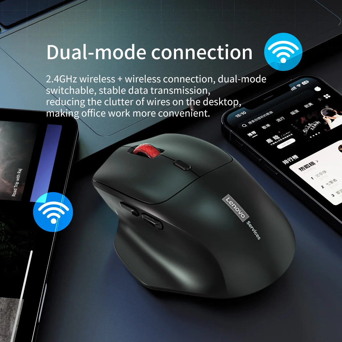 Lenovo Wireless Mouse Ergonomic Design Lightweight Dual Mode