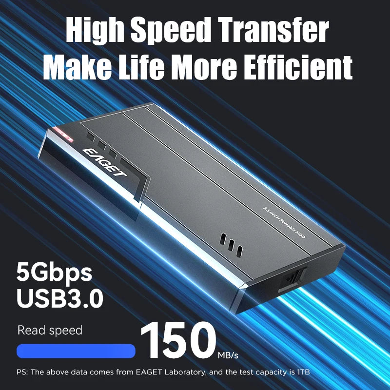 EAGET Portable HDD External Hard Drive 500GB 1TB 2TB LED External Hard Disk 2.5in 5Gbps Portable Hard Drives for Laptop Desktop