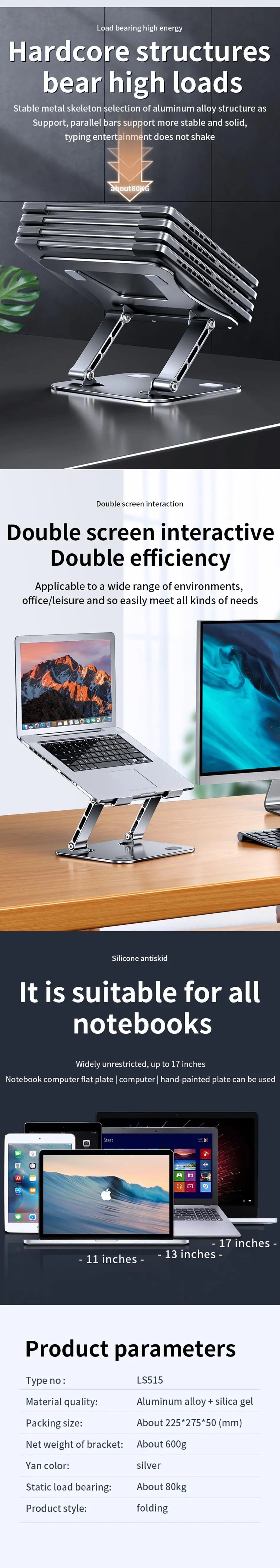 Phone Tablet Stand Adjustable Aluminum Alloy laptop Tablet up to 17 "Laptop Portable Folding stand Cooling stand support