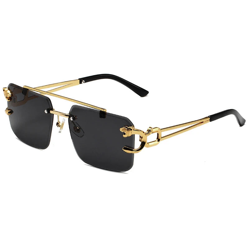 Fashion Metal Leopard Rimless Sunglasses - Stylish Gradient Ocean Film Shades UV400