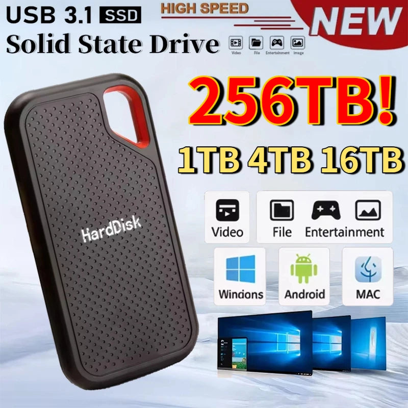 High-speed Solid-state Drive 1TB/2TB Portable SSD 4TB External Hard Drive 256TB Mass Hard Disk USB3.2 Type-C for Laptop/MAC/PC