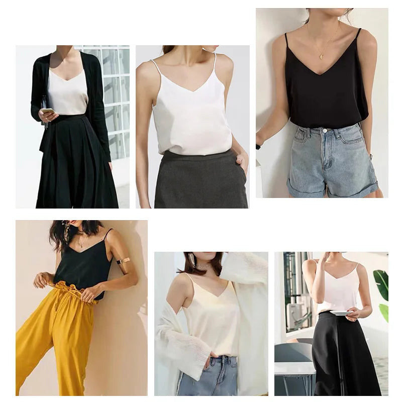 Women's Satin V-Neck Cami Top – Lightweight, Travel-Ready Style