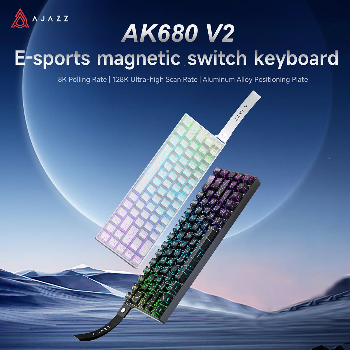Ajazz AK680 V2 Gaming Magnetic Switch 8K Polling Rate RGB Lighting Aluminum Alloy Plate