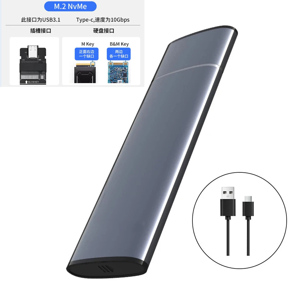 M.2 SSD Enclosure Aluminum Alloy 10Gbps External SSD Case Heat Dissipation Mobile Hard Disk Box ToolFree Support NVMe SATA NGFF