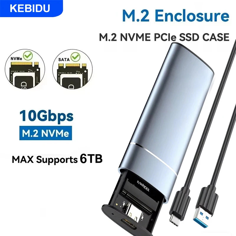 M.2 SSD Enclosure Aluminum Alloy 10Gbps External SSD Case Heat Dissipation Mobile Hard Disk Box ToolFree Support NVMe SATA NGFF