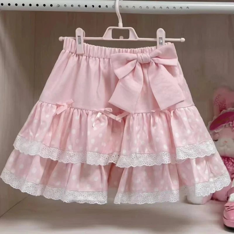 Lace Ruffle Mini Skirt – Kawaii Sweet Lolita Bow Detail
