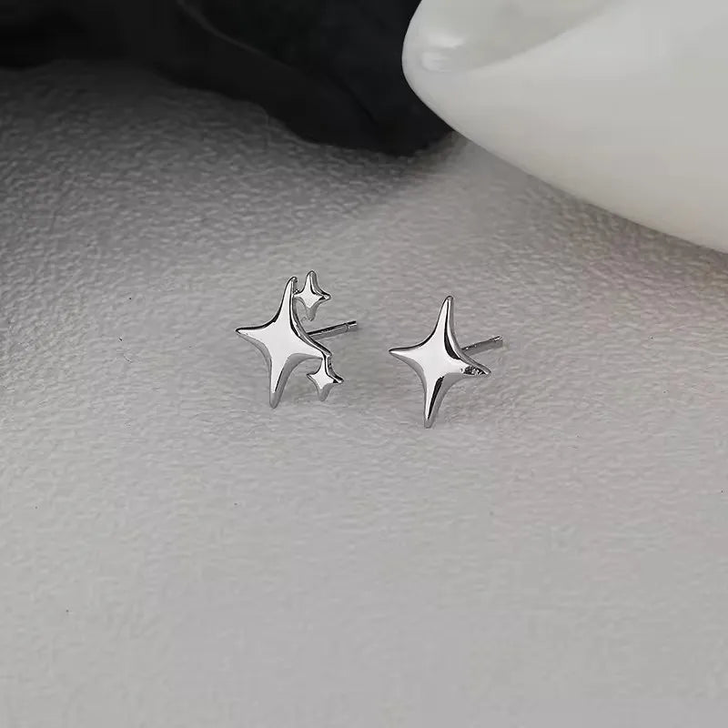 Sterling Silver Star Drop Earrings With Tassel Chain