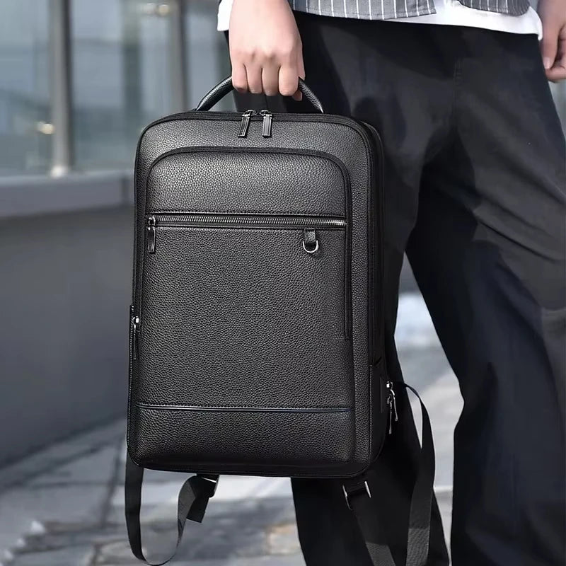 Men's 15.6 inch Laptop Backpack PU Leather Satchel USB Charging Executive Backpack Briefcase Office Travel Business Shoulder Bag