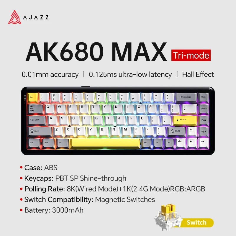 AJAZZ AK680 MAX Mechanical Keyboard HE Hall Effect Switch 60% 8k/1K RGB Wired/Wireless