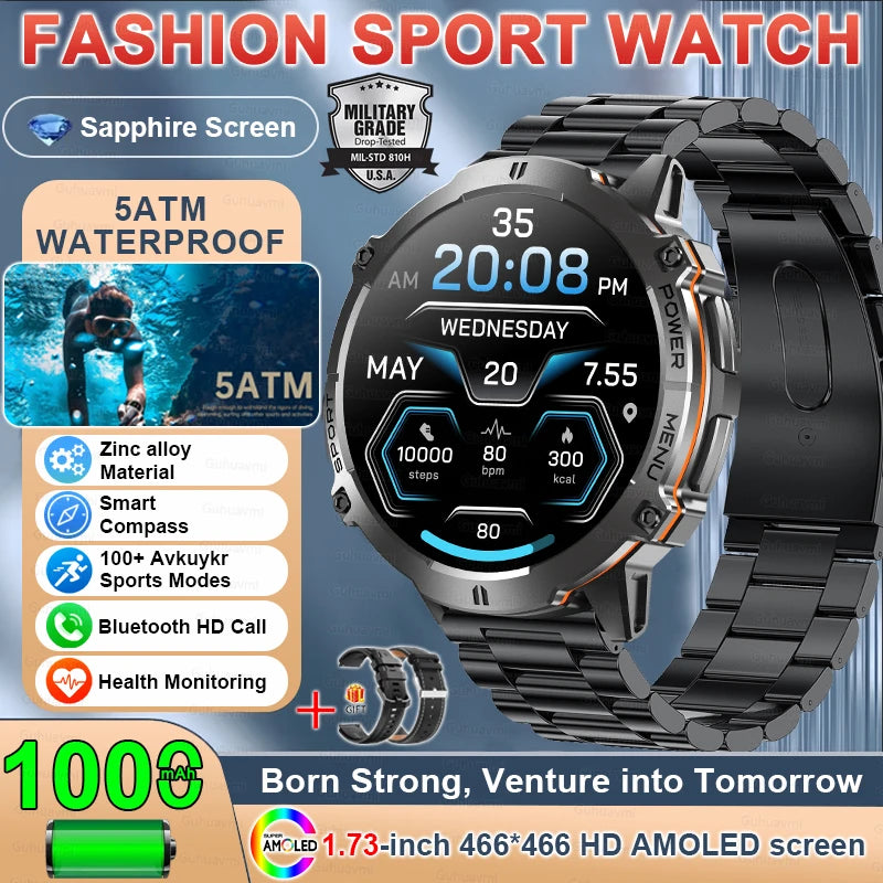 New TANK X3 1000mAh Large Battery Durable Adult Smart Watch GPS Compass Altimeter 5ATM Waterproof BT Call Sports Smartwatch Men