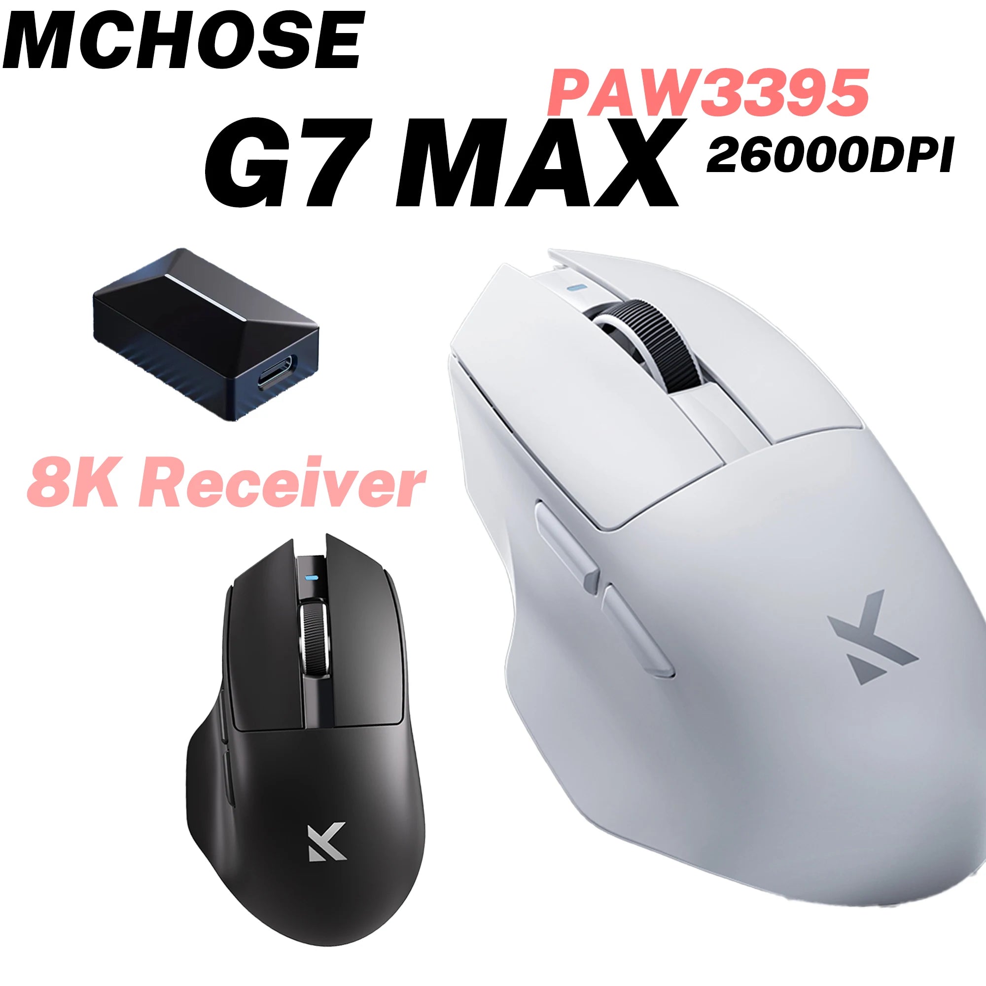 MCHOSE G7 MAX Tri-Mode  Gaming Office Mouse  PAW3395 26000DPI 800mAh Low-Power Ergonomic Design Lightweight