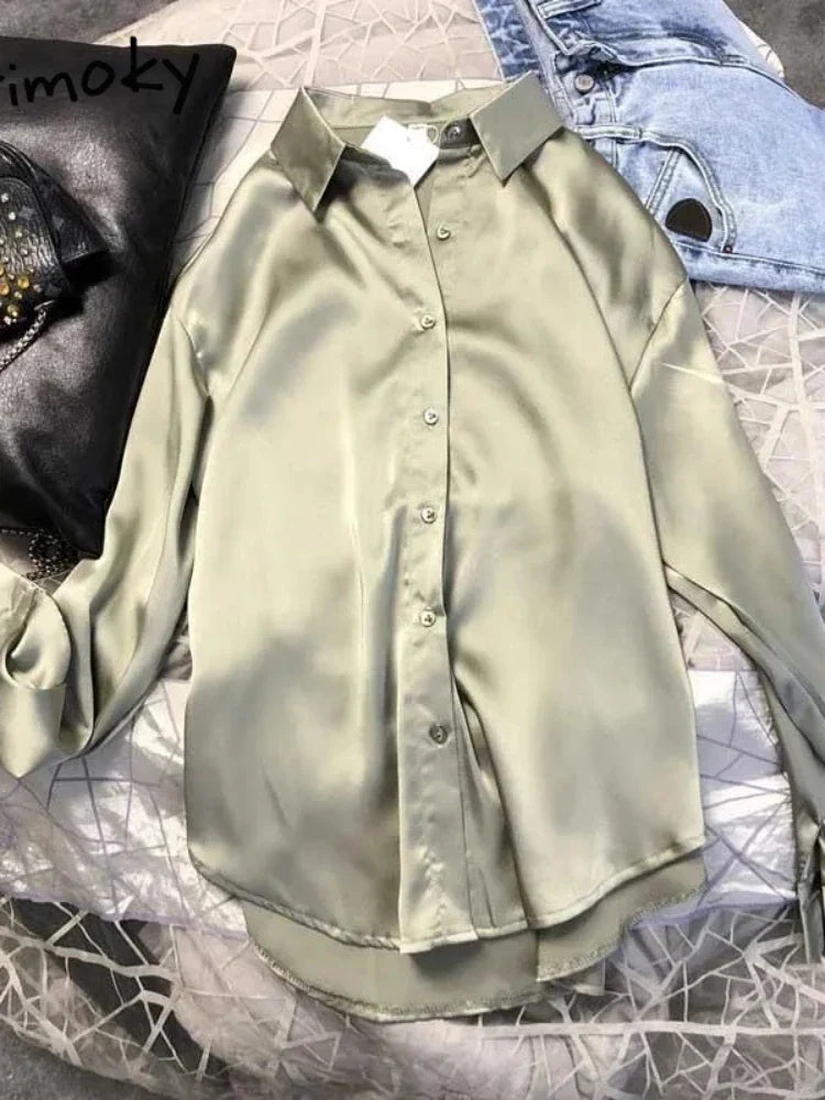 🌟 Chic Silky Long Sleeve Shirt – Work Ready