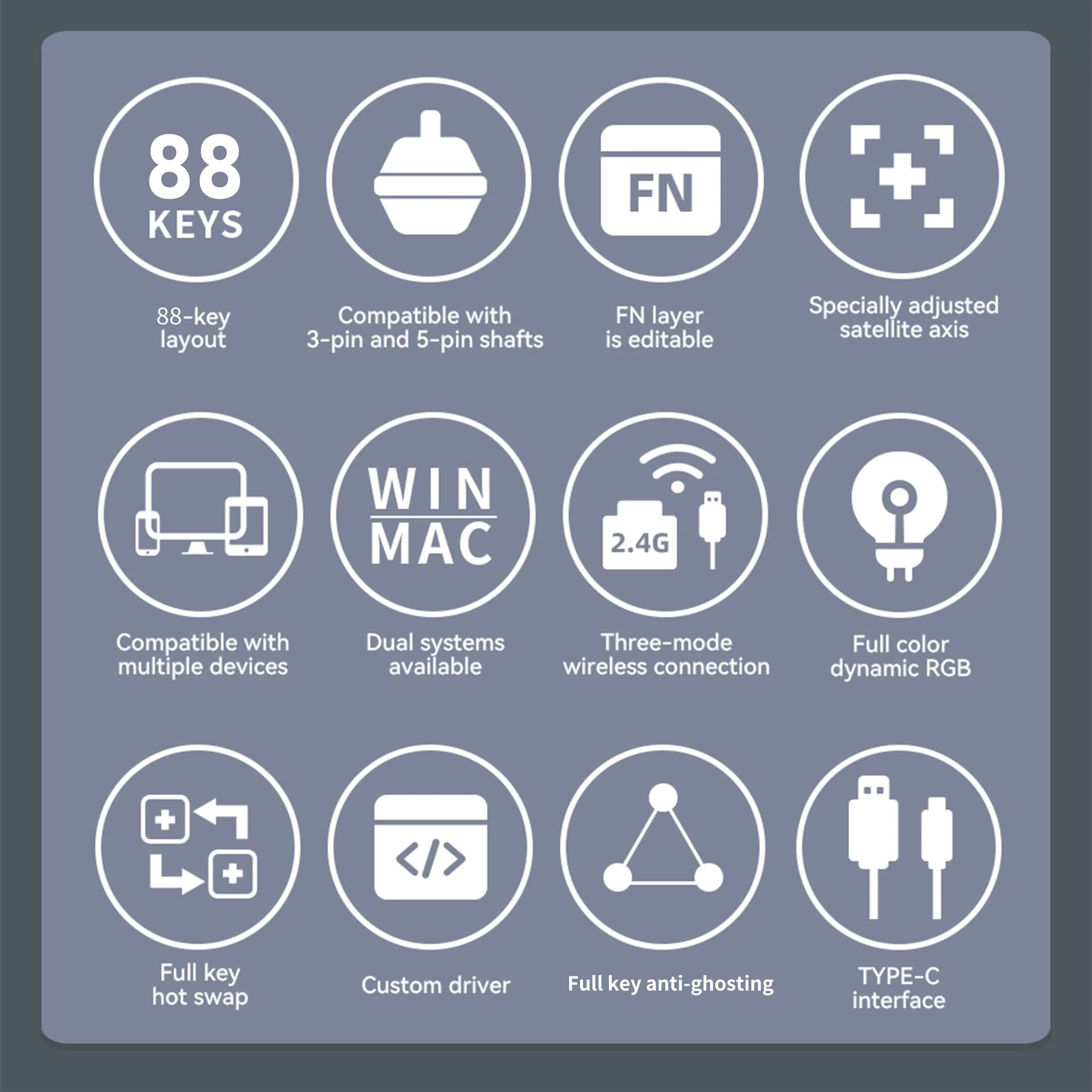 ZORNHER ZH870 Wireless Mechanical Gaming Keyboard,80% Black Custom Creamy Sound Keyboard with Lighted Up IMD PBT Keycaps