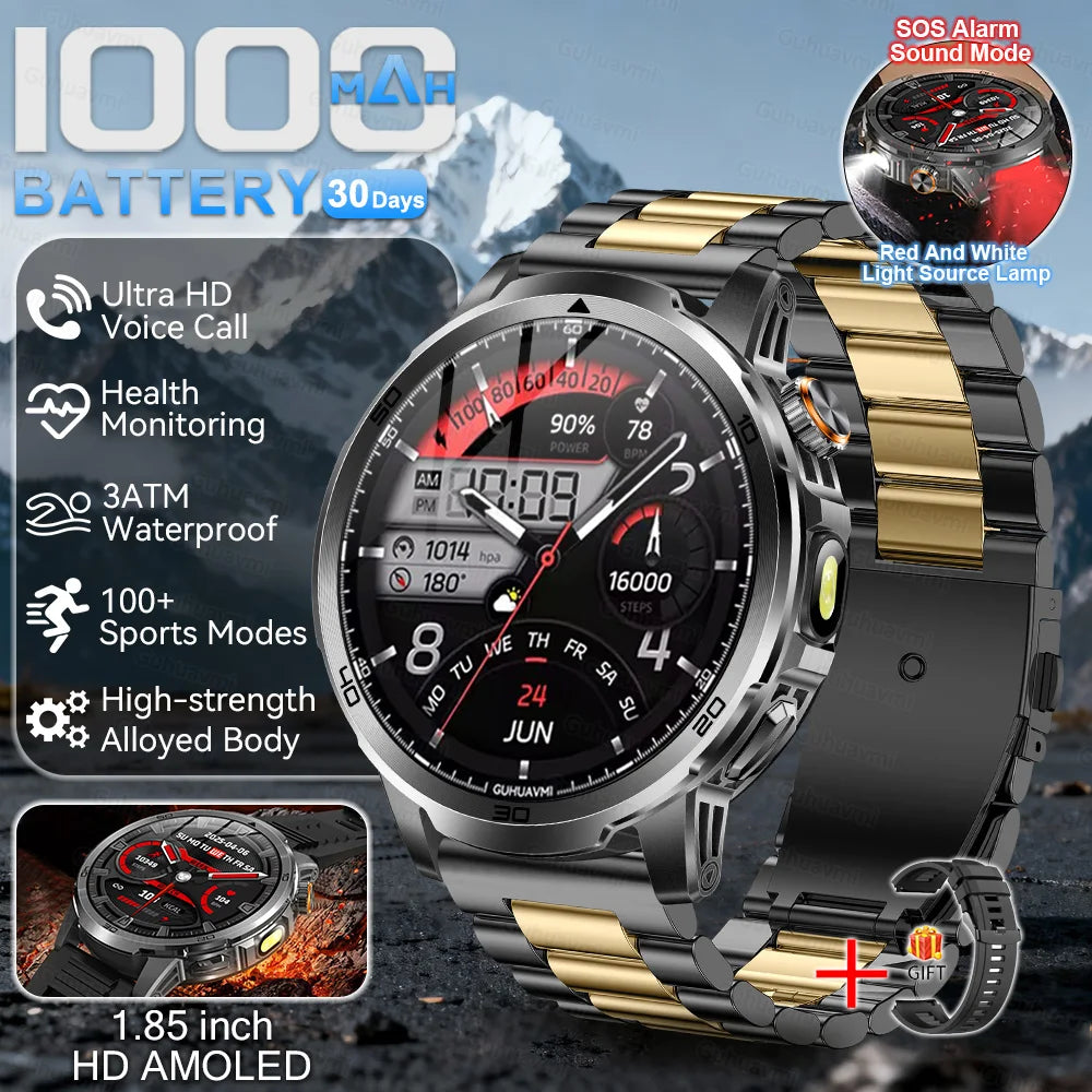 New Outdoor 1000mAh Large Battery Smart Watches Man Military 5ATM Waterproof Heart Rate Bluetooth Call Sports Smartwatch 2026