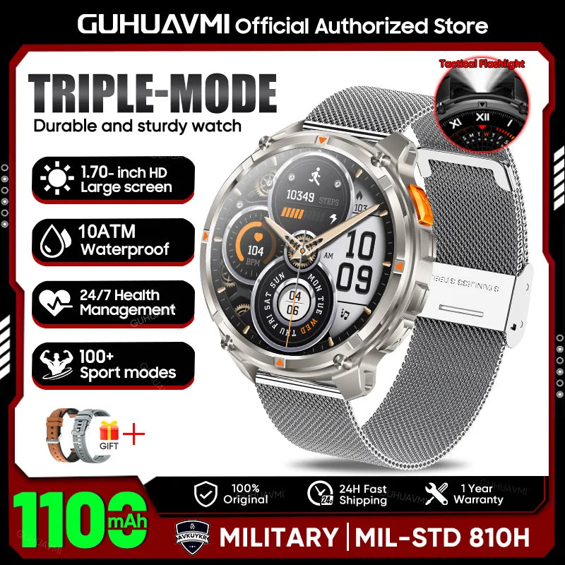 2026 New T-REX3 1100mAh Battery SmartWatch 10ATM Waterproof GPS Bluetooth call 1.7" AMOLED HD Sports Flashlight Smart Watch Men