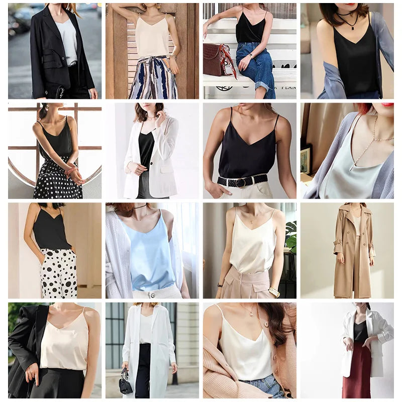 Women's Satin V-Neck Cami Top – Lightweight, Travel-Ready Style