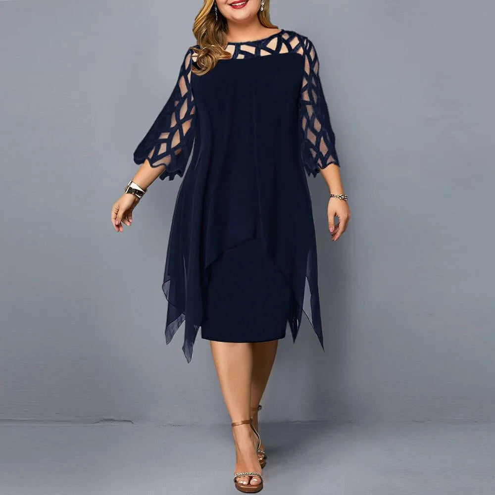 Stacey B's Women's Lace Stitching Three-quarter Sleeve Irregular Hem Chiffon Dress
