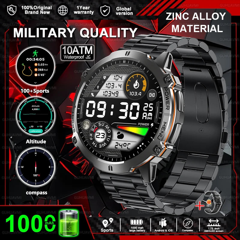 New T-REX3 Outdoor Smart Watch 1.73 inch AMOLED 1000mAh Large Battery Compass 10ATM Waterproof Call Sports Men Fitness Bracelet