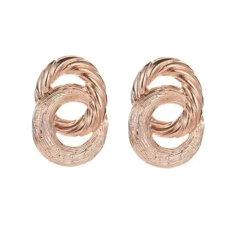 Vintage Pleated Geometric Earrings – Stainless Steel Statement Studs