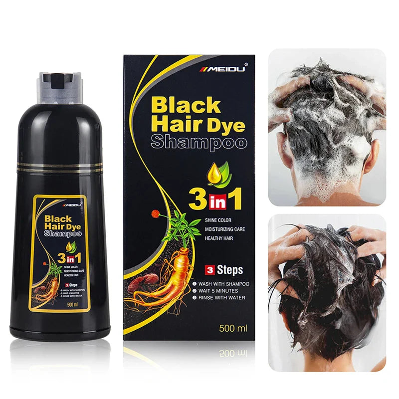 3-in-1 Natural Black Herbal Hair Dye Shampoo