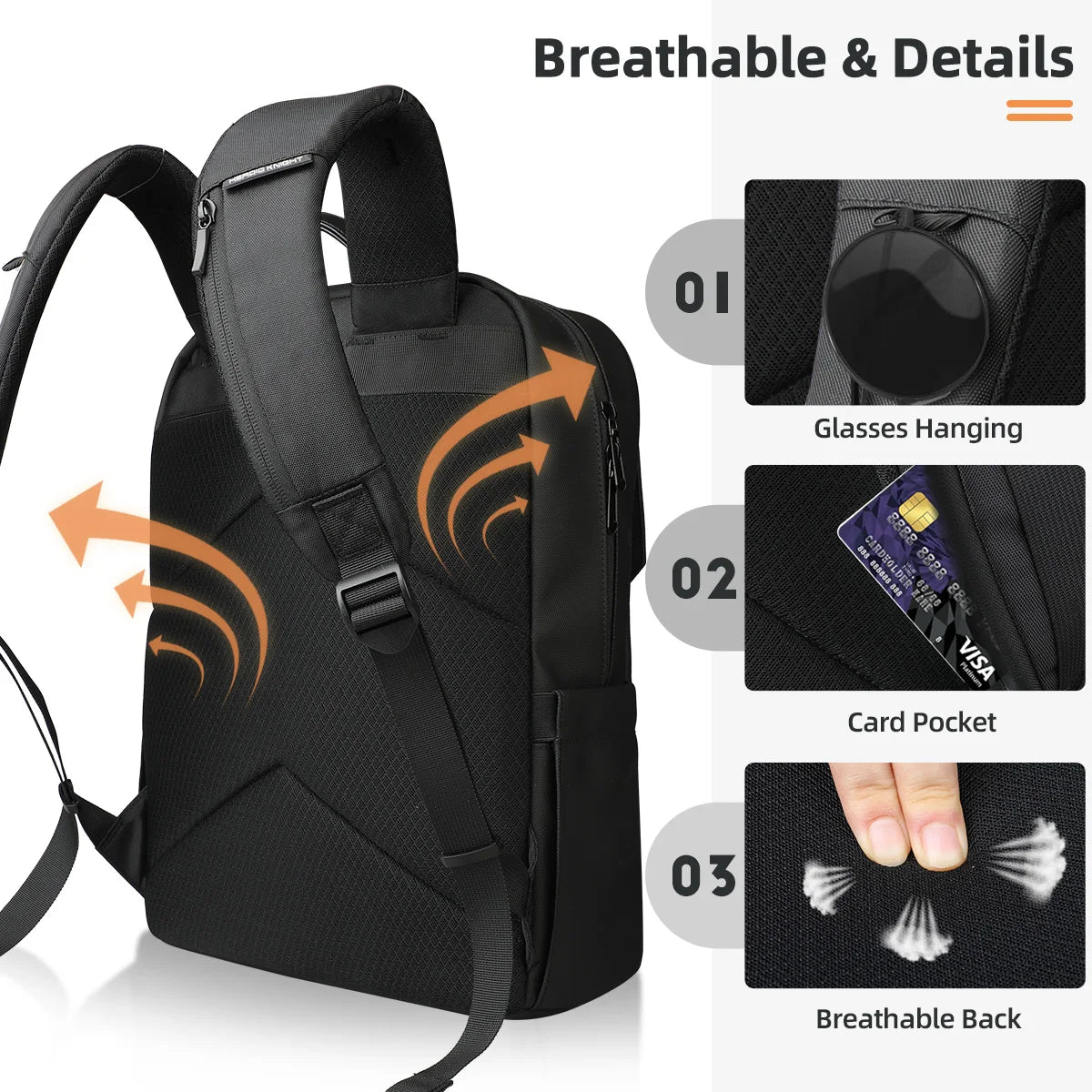 HK Stylish Business Backpack for Men Waterproof 15.6 inch Flap Laptop Backpack Multiple Pockets Casual Daypack for Work School