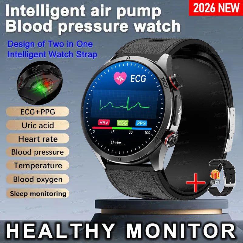 2026New Sapphire glass Air Pump Air Bag Smart Watch Health Clock Men Blood Pressure Uric Acid Call Health Tracker NFC Smartwatch