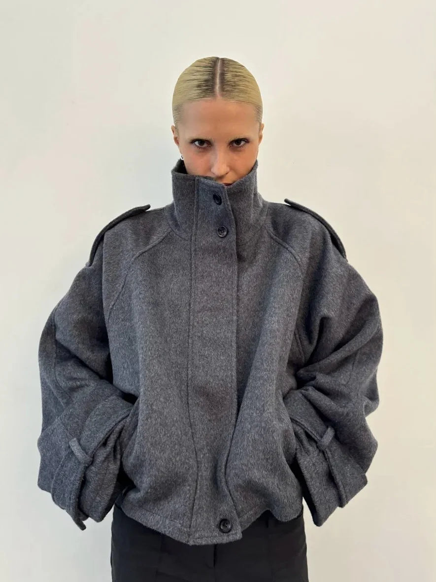 Loose Stand Collar Women's Woolen Coats