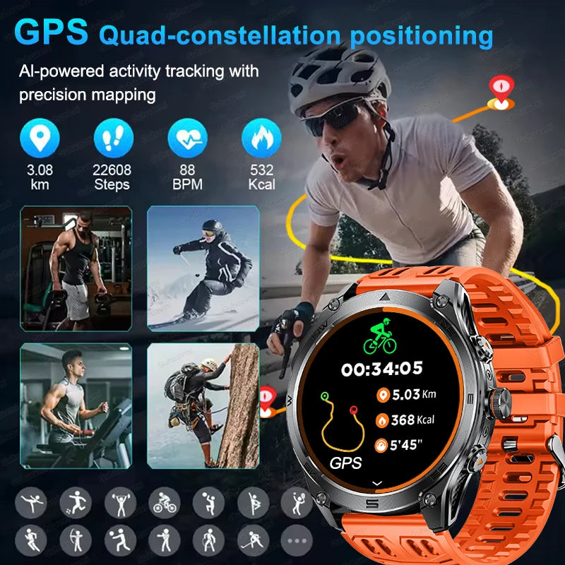 2025New GPS Sports Smart Watch  AMOLED Flashlight 950Mah Battery IP68 Waterproof Fitness Trackr BT Call Smartwatch For Men Women