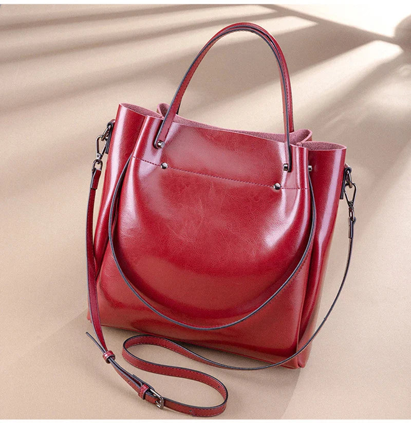 Vintage Cow Leather Shoulder Tote – Women’s Ruched Handbag