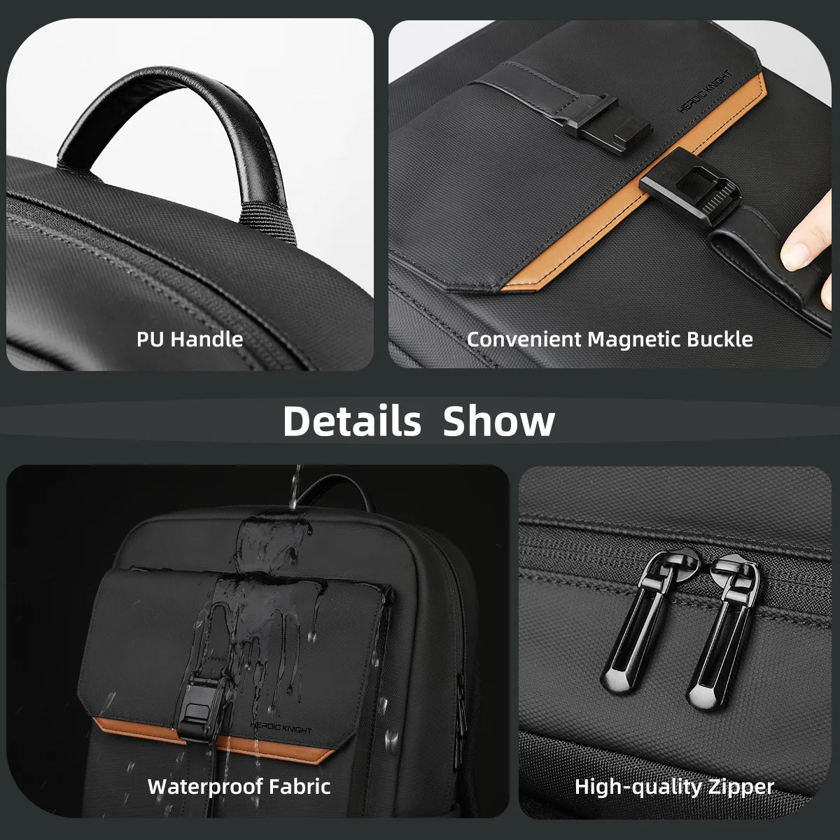 HK Stylish Business Backpack for Men Waterproof 15.6 inch Flap Laptop Backpack Multiple Pockets Casual Daypack for Work School