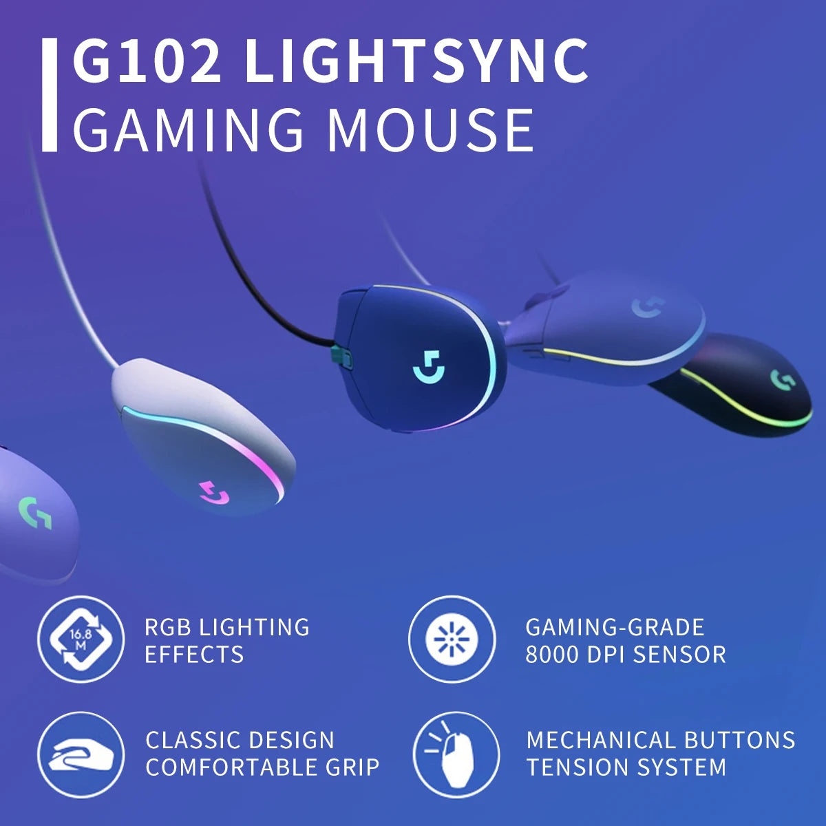 Logitech G102 Wired Gaming Mouse, Durable Braided Cable, Suitable for Both Office and Gaming
