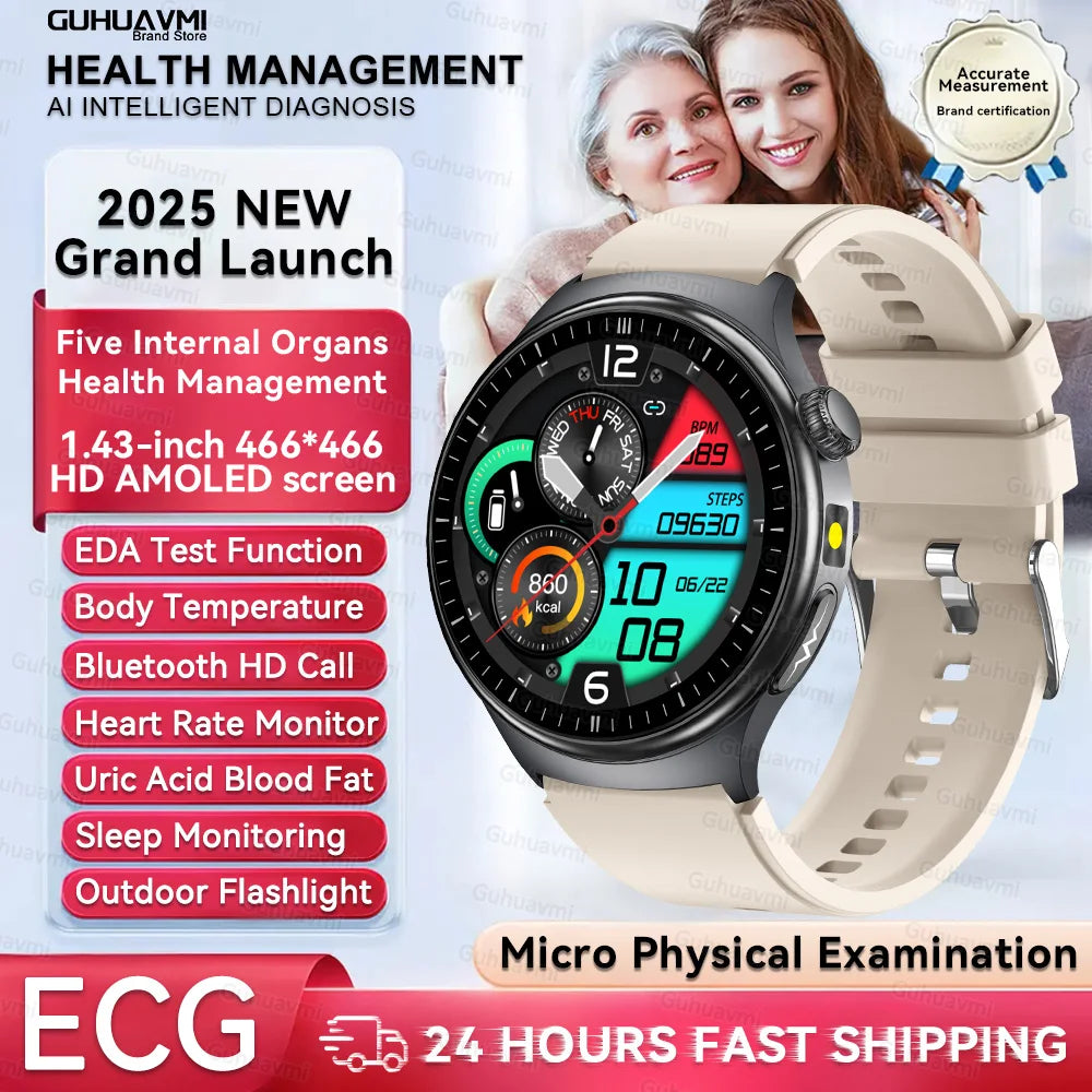 New Upgraded Health Monitoring Uric Acid Blood Pressure Blood Oxygen Heart Health Check Smart Watch ECG smart watches Man 2025