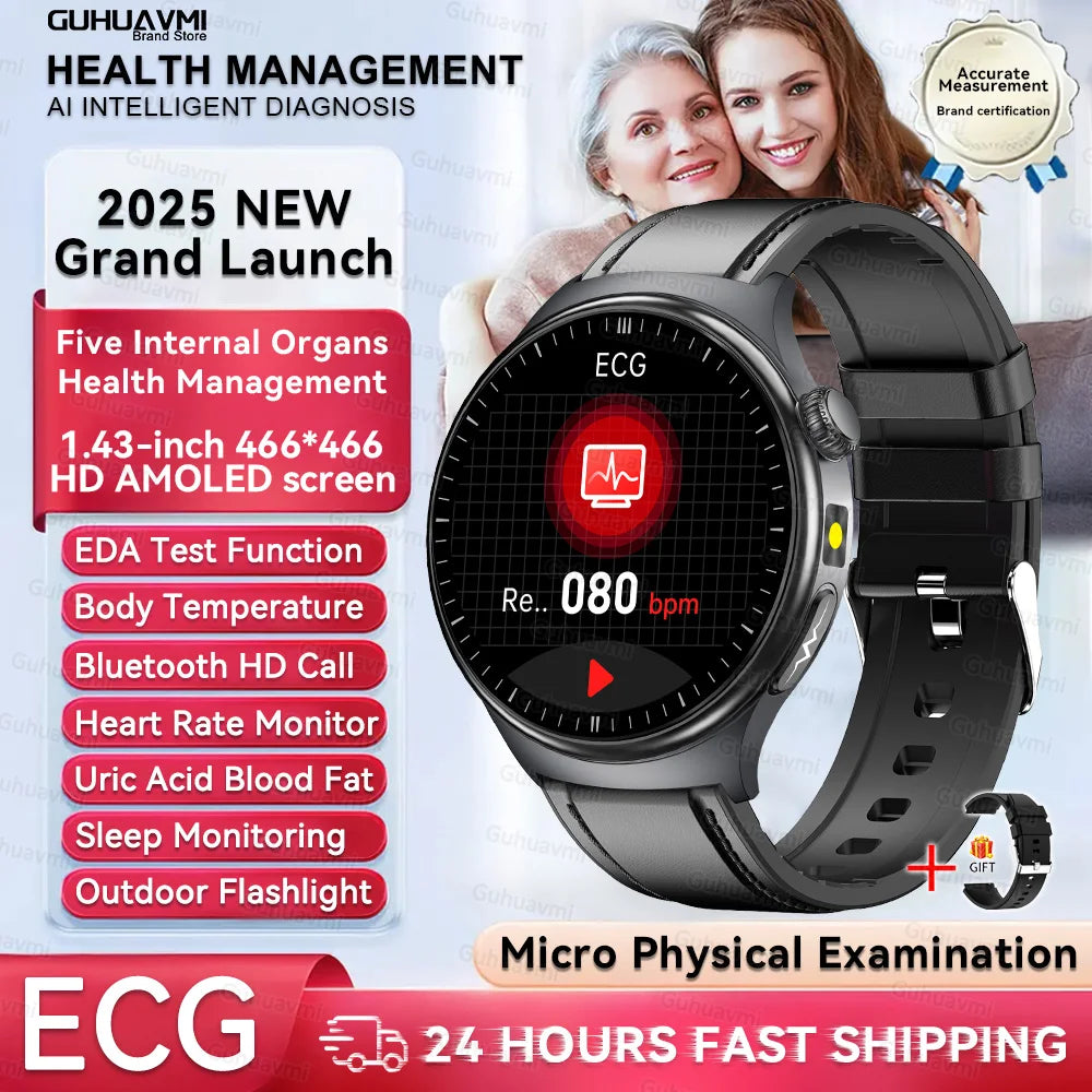 New Upgraded Health Monitoring Uric Acid Blood Pressure Blood Oxygen Heart Health Check Smart Watch ECG smart watches Man 2025