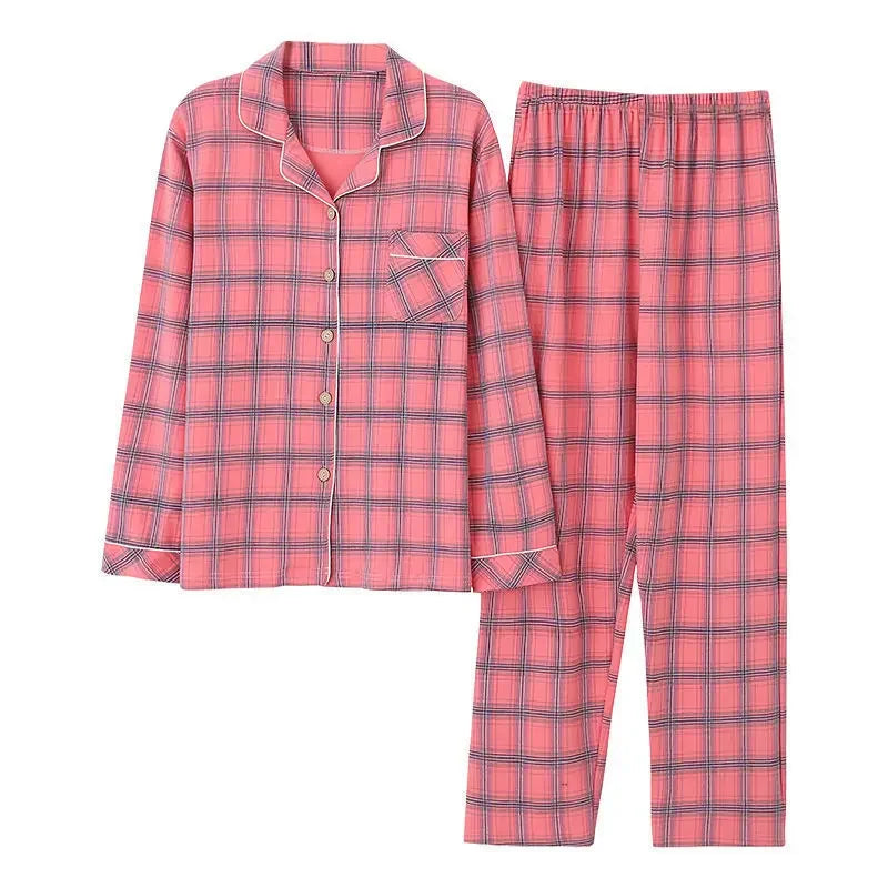 Autumn Women's 100% Cotton Long Sleeve Pajama Set Middle-aged Elderly Thin Cardigan Suitable For Home Wear