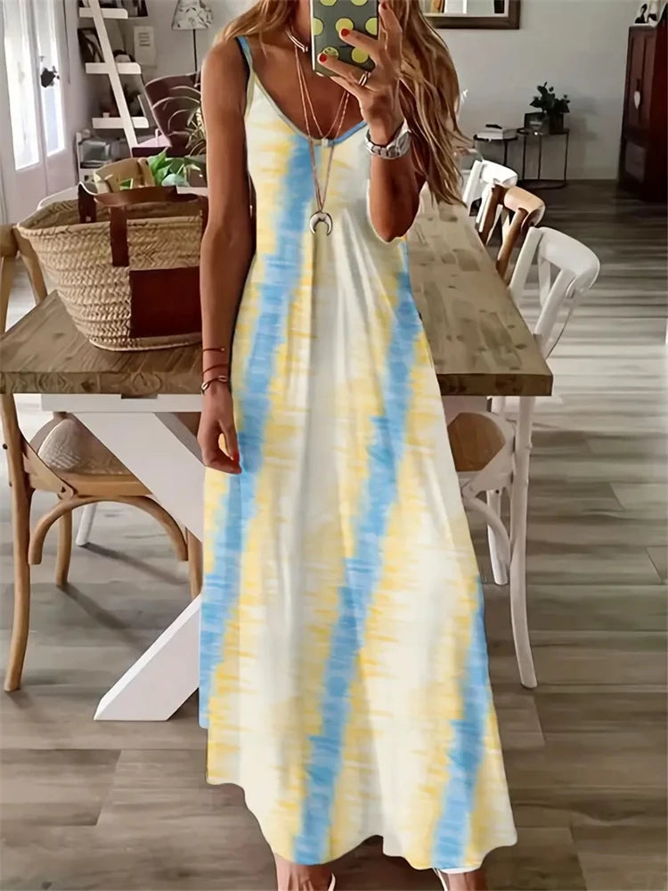 Abstract Print Maxi Dress, Casual Sleeveless Spaghetti Strap Dress, Women's Clothing