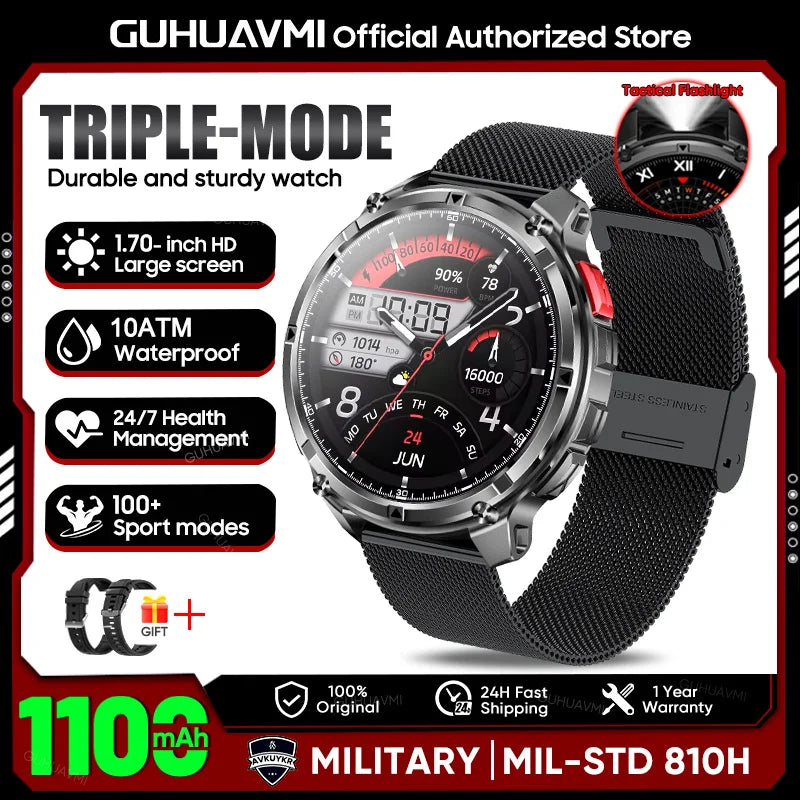 2026 New T-REX3 1100mAh Battery SmartWatch 10ATM Waterproof GPS Bluetooth call 1.7" AMOLED HD Sports Flashlight Smart Watch Men