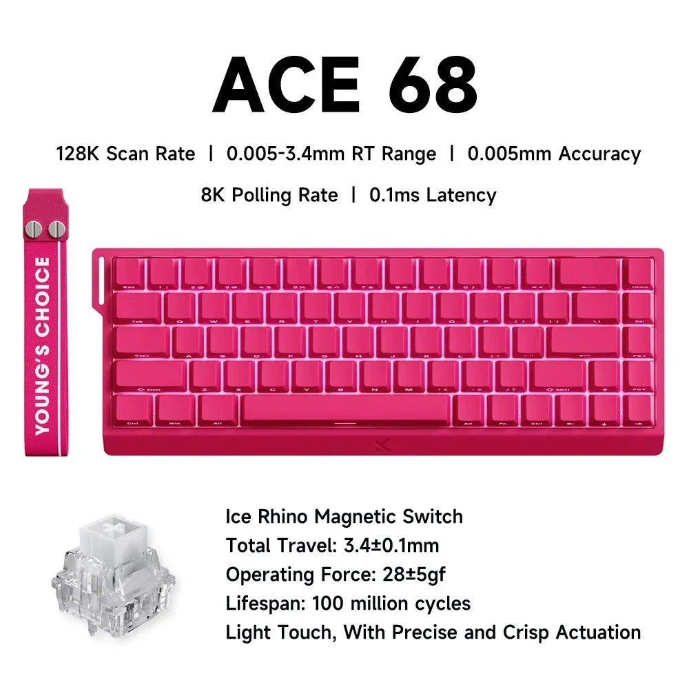 MCHOSE ACE68 Magnetic Keyboard Wired Mechanical ACE60 Pro for Gaming 0.01mm RapidTrigg 8000Hz SOCD/Rs 0.125ms 128K Sampling Rate