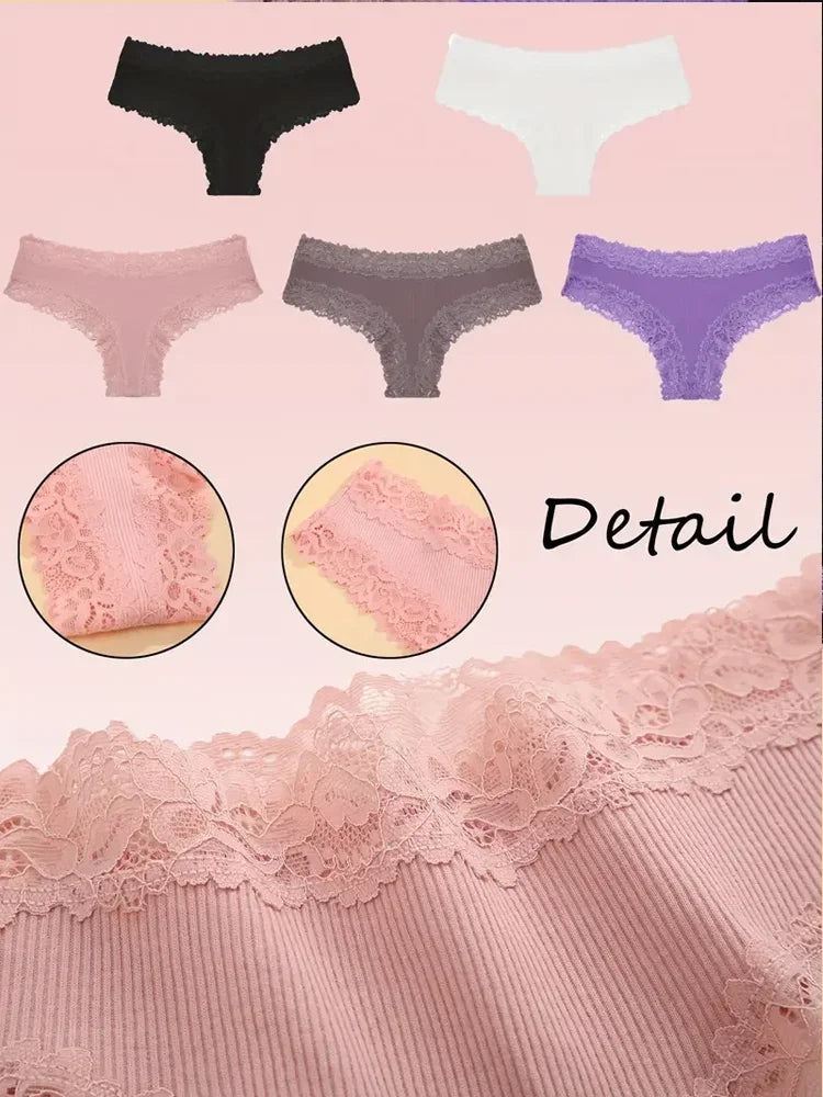 3PCS Women Cotton Lace Panties – Floral Patchwork Soft Briefs, Trendy Intimate Underwear Lingerie S-XL
