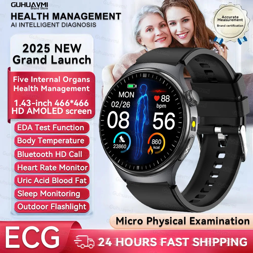 New Upgraded Health Monitoring Uric Acid Blood Pressure Blood Oxygen Heart Health Check Smart Watch ECG smart watches Man 2025