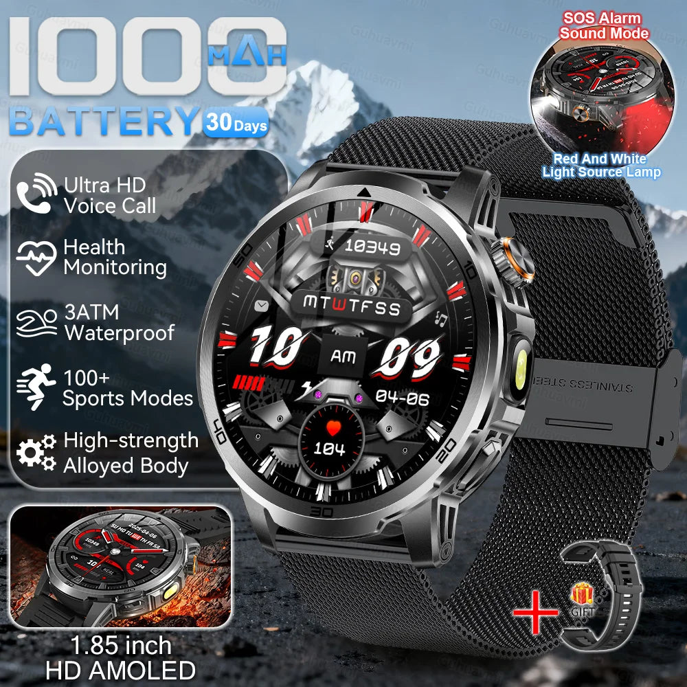 New Outdoor 1000mAh Large Battery Smart Watches Man Military 5ATM Waterproof Heart Rate Bluetooth Call Sports Smartwatch 2026
