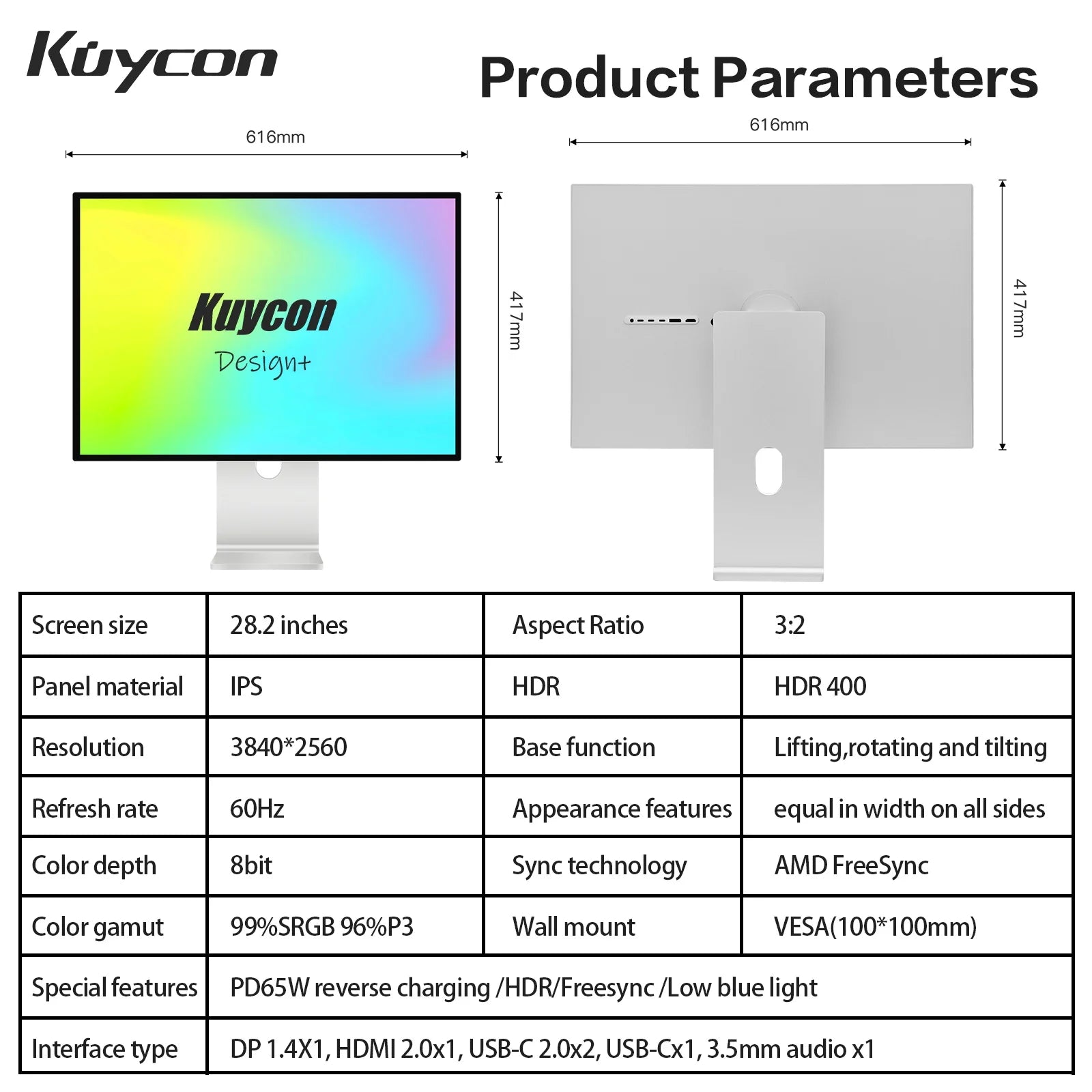 Original Kuycon P10 Gaming Computer Monitor Aluminum Alloy UHD 4K HDR400 PC Display Quick Response AMD Free Sync Desktop Screen